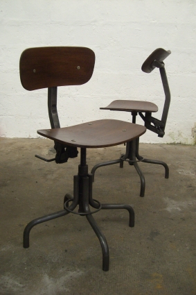 BienAise Task Chairs (pair) - Molded wood & patinated steel - French